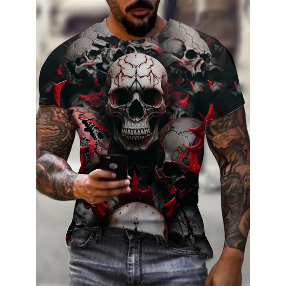 

Men T-Shirt Skull Print Short Sleeve Tee Men s T-Shirt Vintage T Shirts Summer Tops O-Neck Clothing Designer T Shirt Men Clothes XL