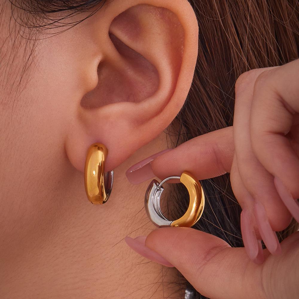 Qiong Yao 18K Gold Plated Stainless Steel Hoop Earrings - Simple, Fashionable Women's Jewelry
