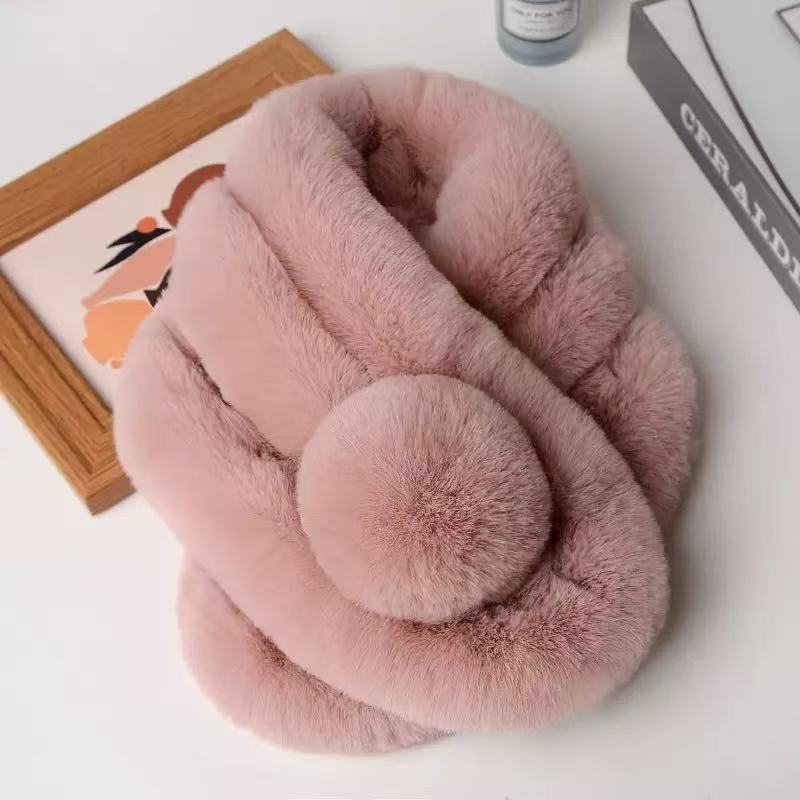 Rabbit Fur Scarf Women Winter Warm Soft Furry Scarves Casual Female Lady Outdoor Neck Warmer Collar Snood Gifts For Her 70Cm