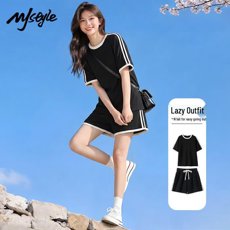 MJ STYLE Women's Waffle Knit Color Block Short Set