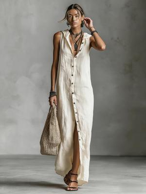 Summer New Ruffles Dress Sleeveless Hooded Long Dress Women's Clothing