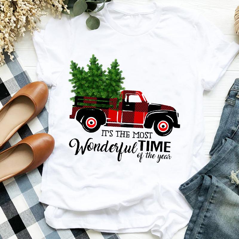 Women Lady Deer Animal Cartoon Print Printing Merry Christmas Womens Clothes Shirt T Tee For Tshirt