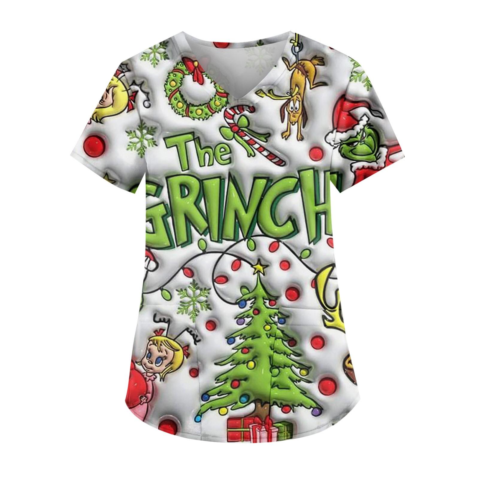 

Женские модные топы с короткими рукавами и V-образным вырезом с принтом, рабочие футболки с карманами XL белый