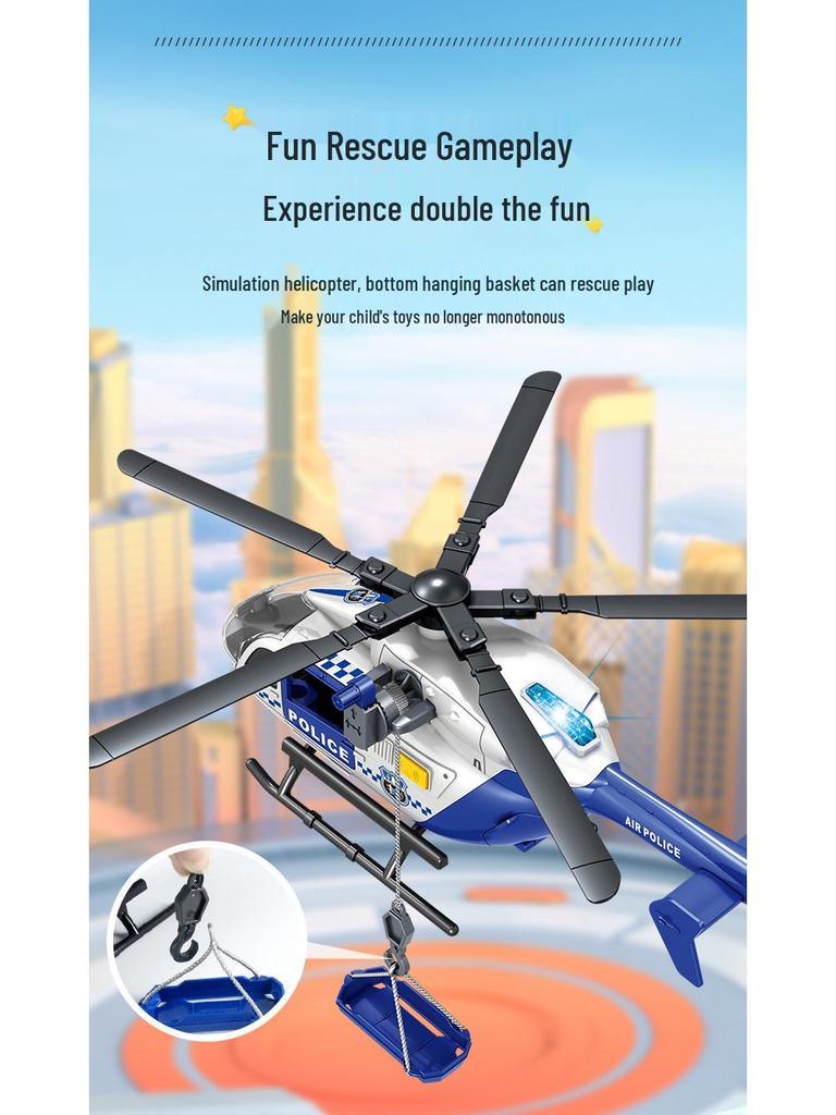 Children's Pull Back Police & Fire Rescue Helicopter Toy with Rotating Propeller - Simulation Model for Boys