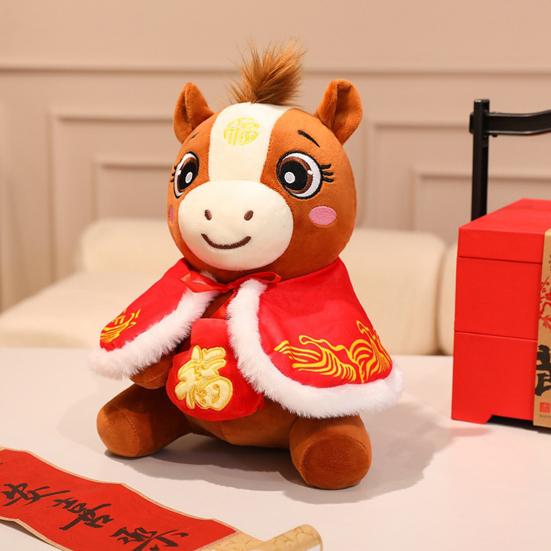 Pony Plush Toy Wear Tang Suit Cape 2026 Year of The Horse Zodiac PP Cotton Filling Pony Decor Chinese New Year Gift for Kids Collectors