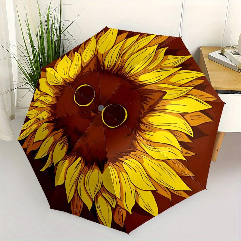 1pc Sunflower Cat Automatic Open/Close Umbrella, Portable Folding Umbrella for Travel, Themed Events, It Is Suitable As a Gift for Various Festivals,