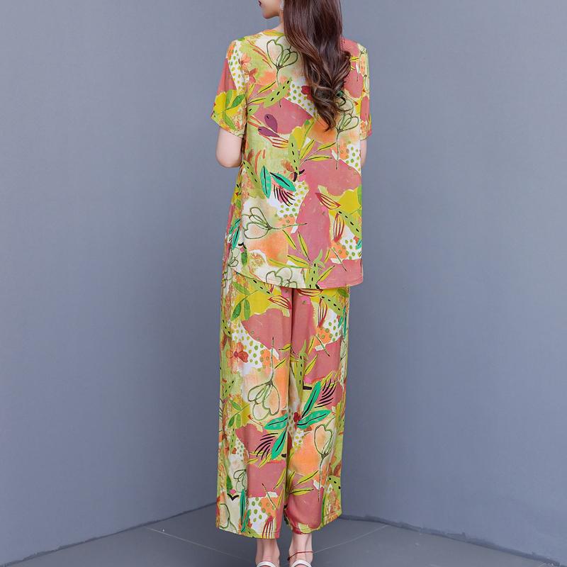 Summer Plus Size 2 Piece Sets Women Outfit Elegant  Loose High Waist Wide Leg Trouser Sets Female