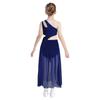 Girls Lyrical Dance Dress - Shiny Rhinestones One Shoulder Sleeveless Cutout with High-Low Flowy Mesh Skirt