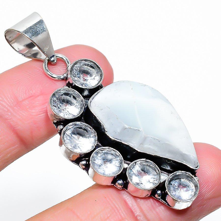 

Этническая ювелирная подвеска ручной работы с опалом и белым топазом, 2,21 дюйма, SR-141