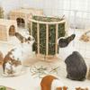 Wooden Bunny Hay Feeder Hanging Fixed Grass Dispenser Rabbit Hay Holder Built-in Detachable Ferret Hay Manger Small Animals Cage