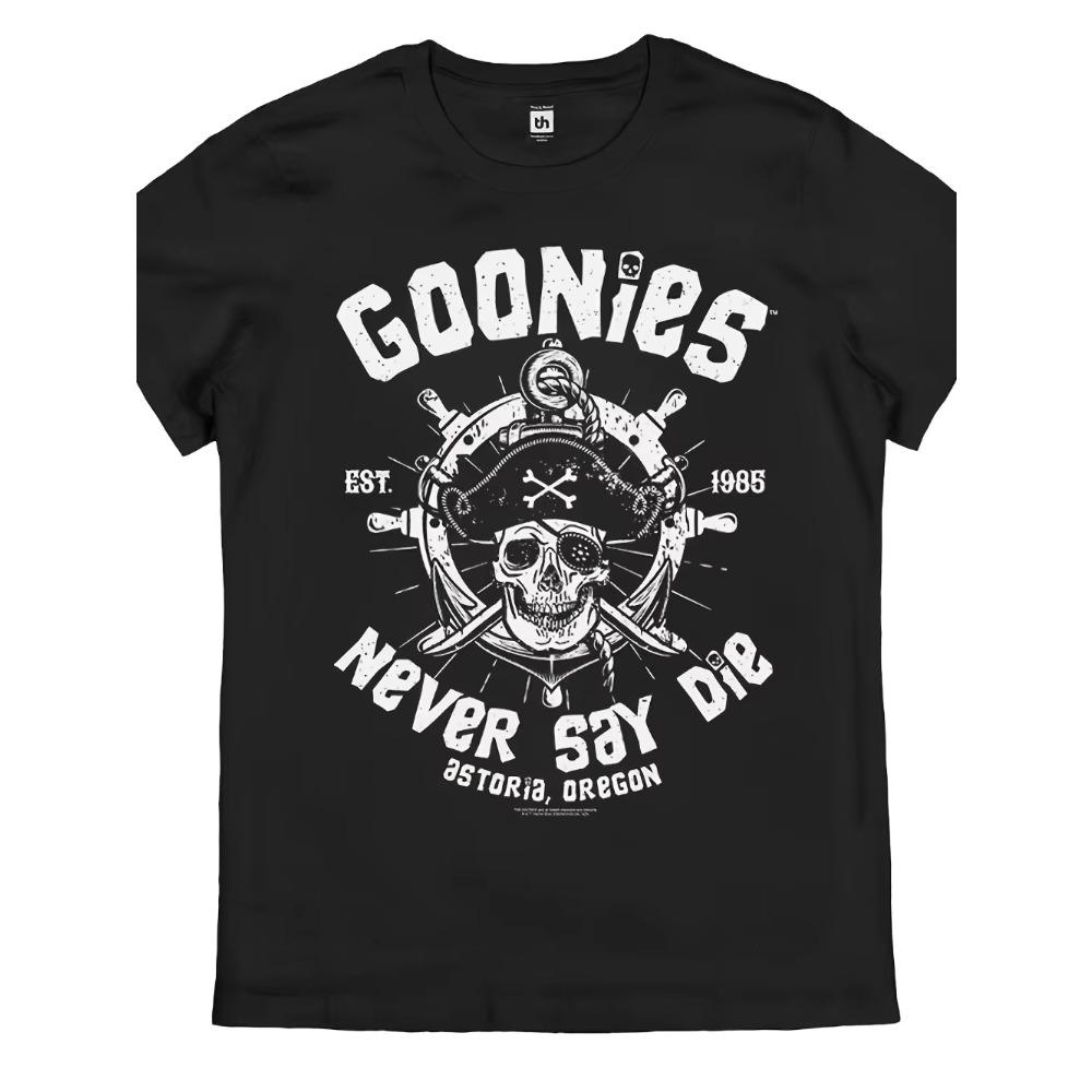Men s Goonies Never Say Die Retro T-Shirt Officially Inspired 80s Movie Logo Iconic Skull Crossbones Skull Crossbones Tee 4XL