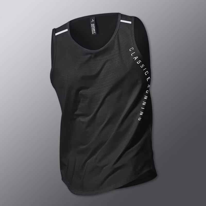 Men s Quick-Dry Sleeveless Running Vest - Ice Silk Fitness Top 2XL чёрный