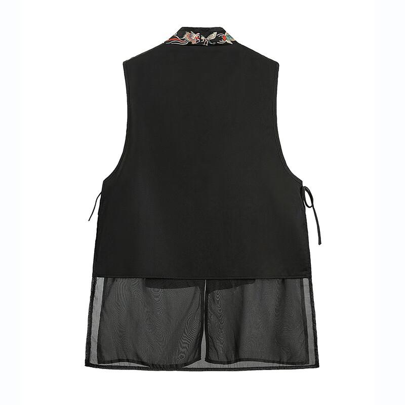 Women's New Chinese Style Embroidered V-Neck Vest with Frog Buttons