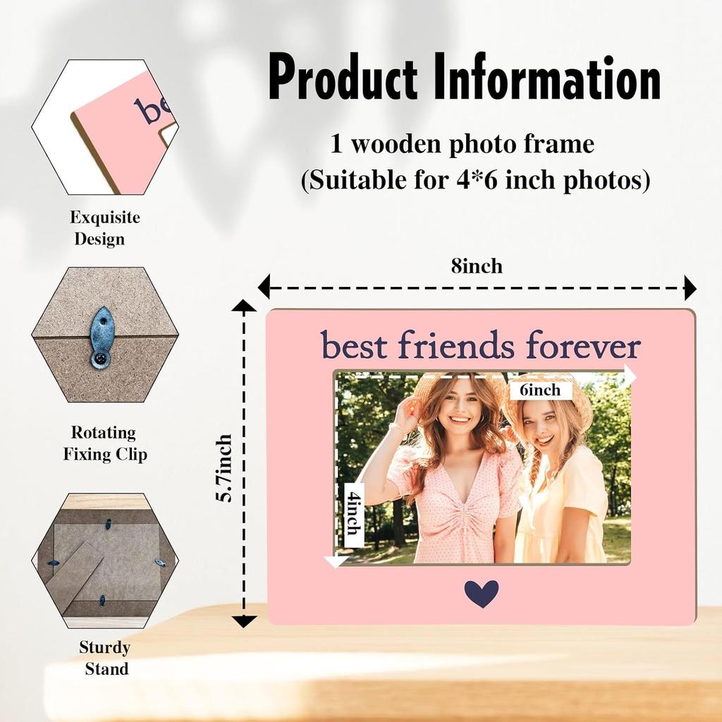 Best Friend Picture Frame, BFF & Friends Forever Gifts, Photo Frame with Wooden Stand, Home Office Table Top Display Decorations 4x6 inch