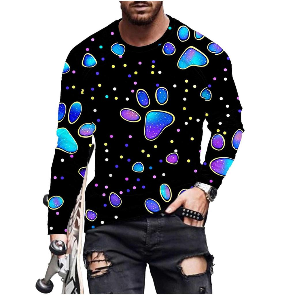 Men's Autumn and Winter 3D Printed Crew Neck Long Sleeve T-Shirt Fashion Versatile Trend Breathable Casual
