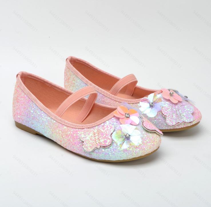 

2025 new shallow mouth girls single shoes rainbow sequins dress Doudou shoes flat bottom children s princess shoes 32 разноцветный