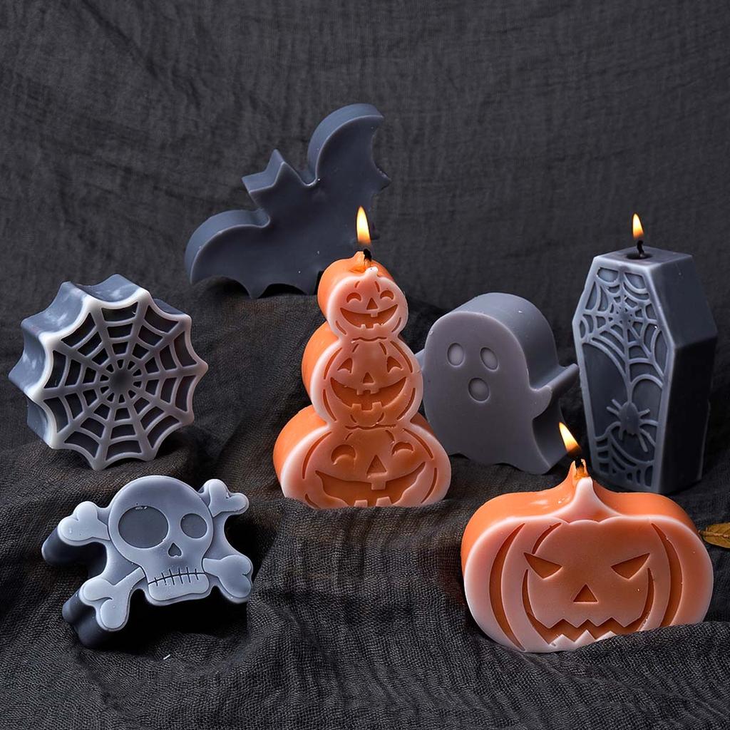 Halloween Ornaments Candle Silicone Mold DIY Ghost Bat Crafts Making Aromath Soap Plaster Resin Casting Molds Home Party Decor