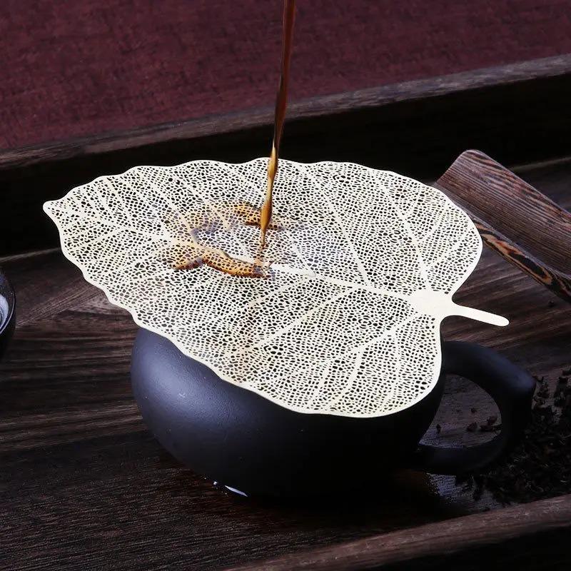 Tea Leakage Pure Copper Bodhi Leaf Tea Filter Screen Tea Filter Funnel Creative Kung Fu Tea Set Parts Tea Strainer