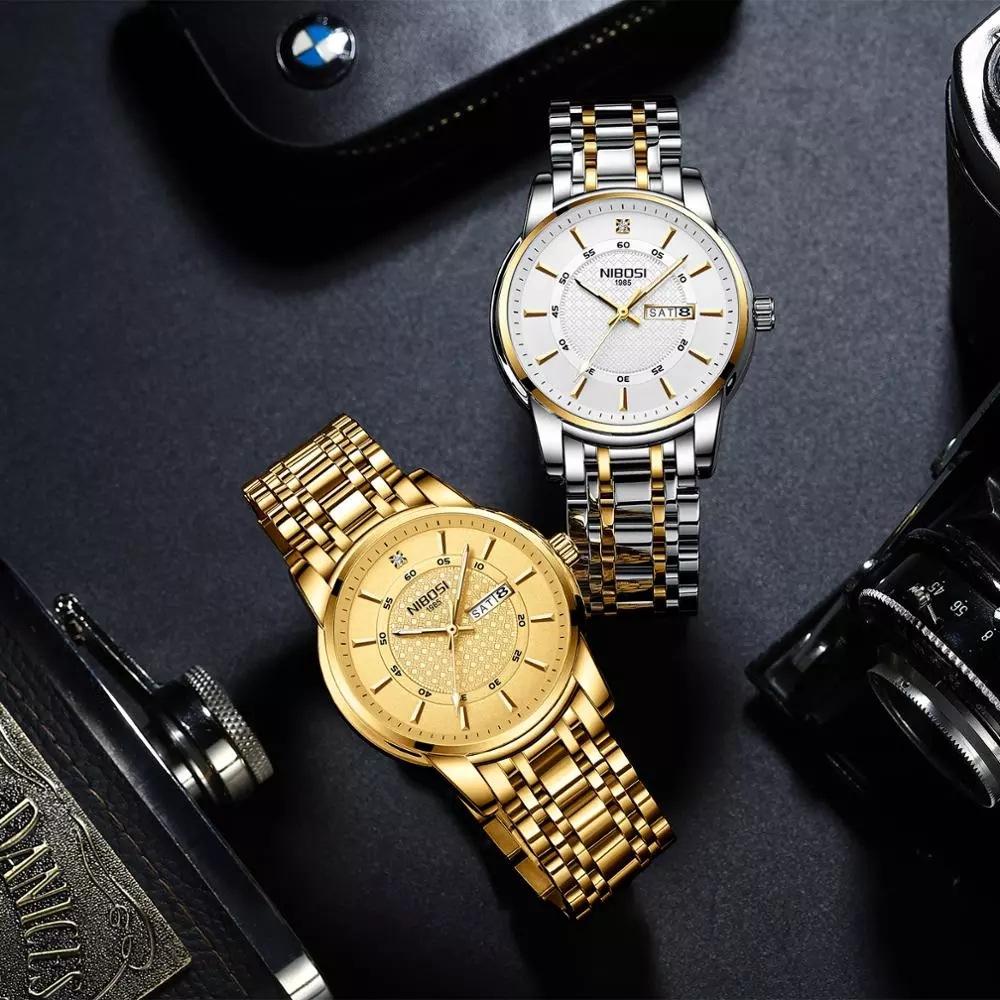 Fashion Men'S Watch Black Gold Steel Strap Casual Sports Luminous Waterproof Three-Eye Six-Needle Watch