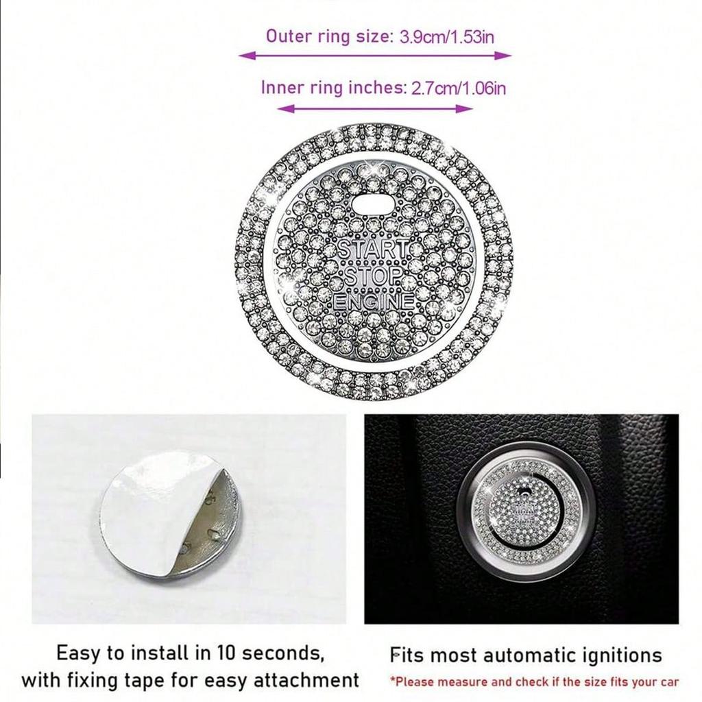 1pc Shiny Car Engine Start Stop Button Cover, Shiny Rhinestone Ring Trim, Scratch Resistant, Non-Slip, Easy To Install