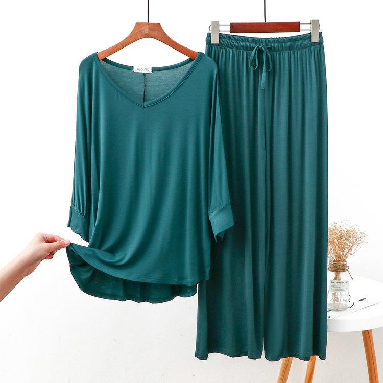 Loose Fat Homewear Casual Modal Cotton Sleepwear Spring Autumn Women Long Sleeve Home Suit Sexy V Neck Suit