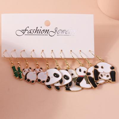5 pares Encantadores Pendientes Colgantes de Bambú Panda para Mujeres Niñas Animales Colgantes Set de Pendientes Joyería para Niños Regalos