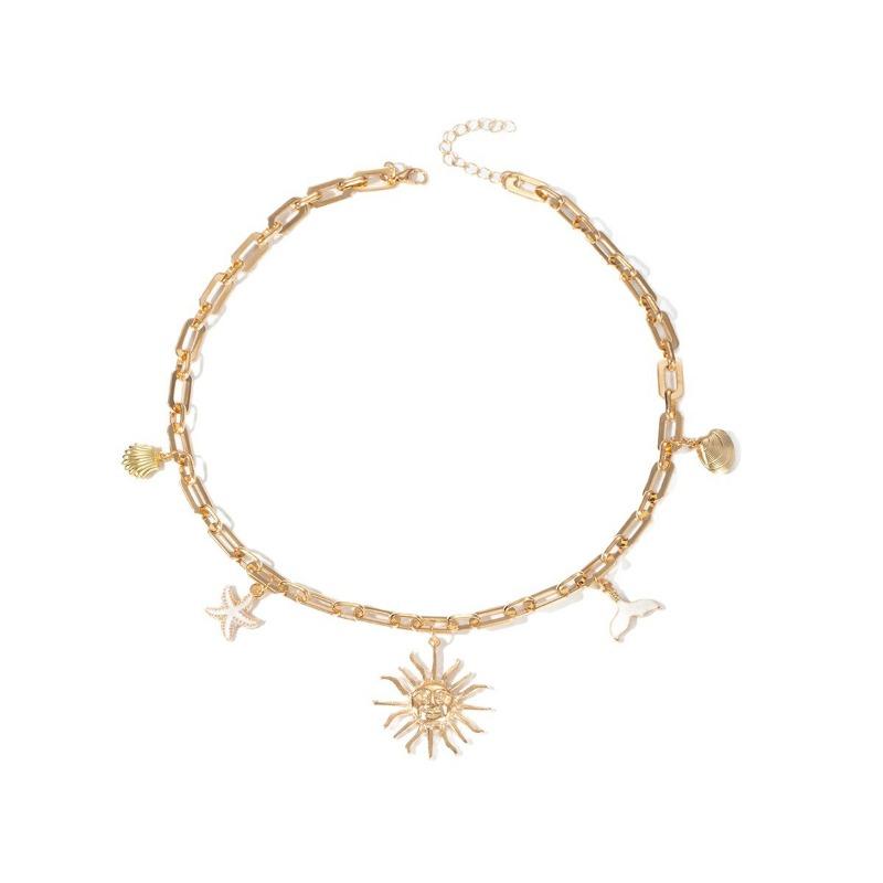 Vacation style necklace retro jewelry female starfish shell fishtail fashion alloy sun pendant