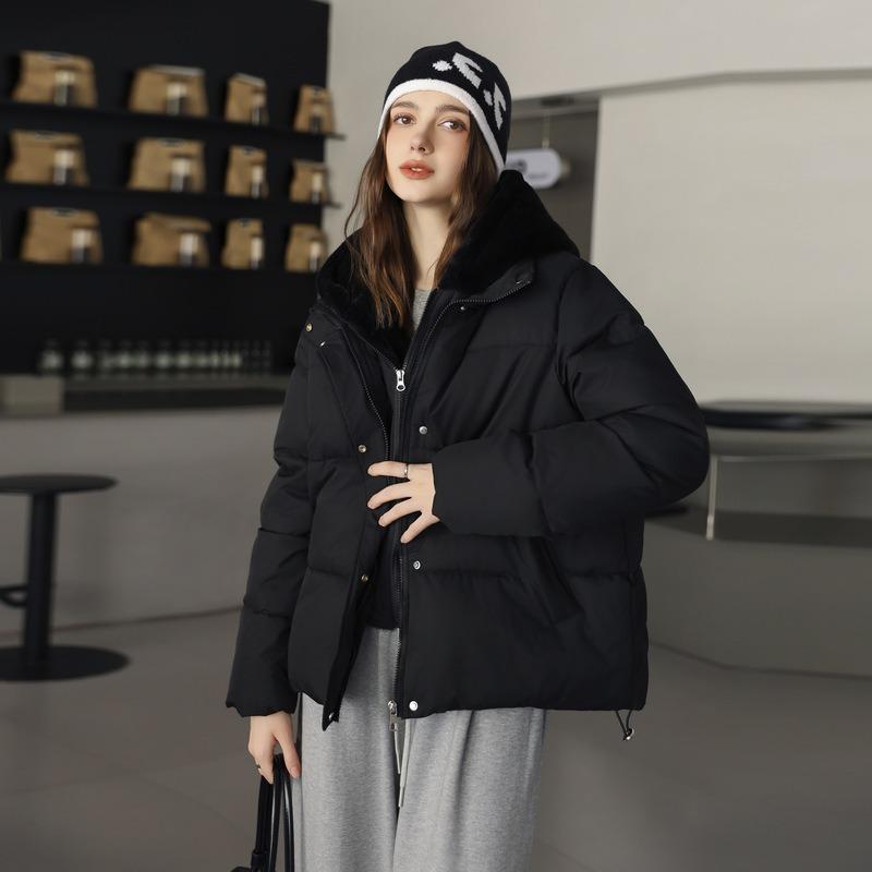 Winter new women's splicing plush hooded cotton-padded clothes cotton-padded clothes fashion versatile trend jacket