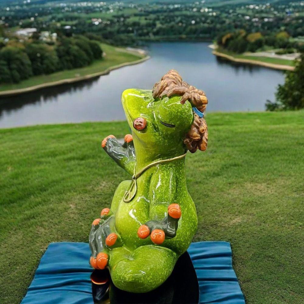 Zielona rzeźba żaby żywica dekoracja żaby do jogi urocza statuetka żaby do medytacji biurko