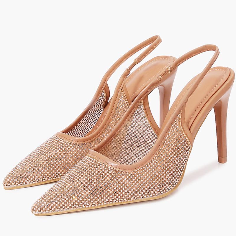

Fashion Luxury Mesh Rhinestone Pointed Toe Women Sandals Elegant Thin Heel High Heeled Sandals Summer Fashion Super-high Heel Shoe Woman 42