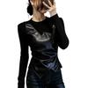 Chic Spliced Two-Piece Look Long-Sleeve T-Shirt - 2026 Spring Plus Size Slimming Top for Women