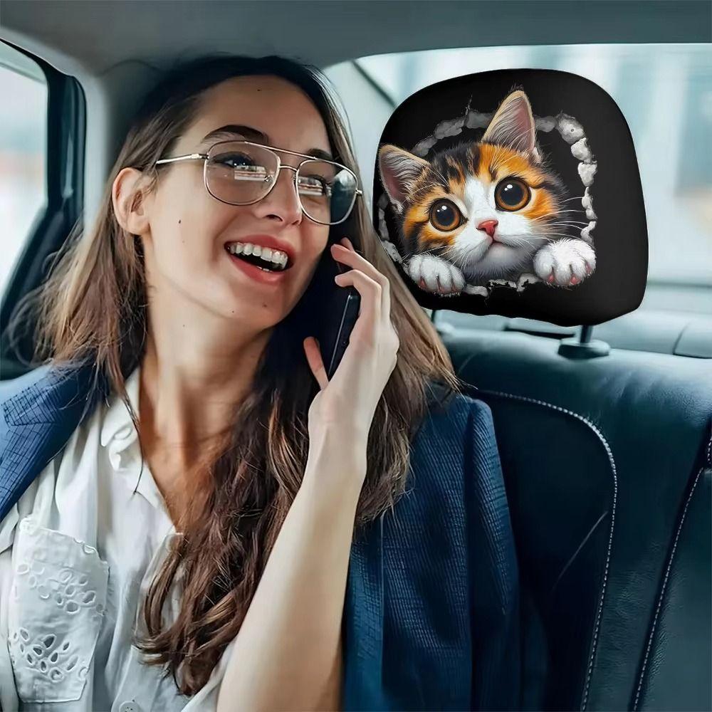 2Pcs Universal Car Seat Cover Santa Claus Breathable Car Headrest Cover Dust-proof Elastic Car Seat Headrest