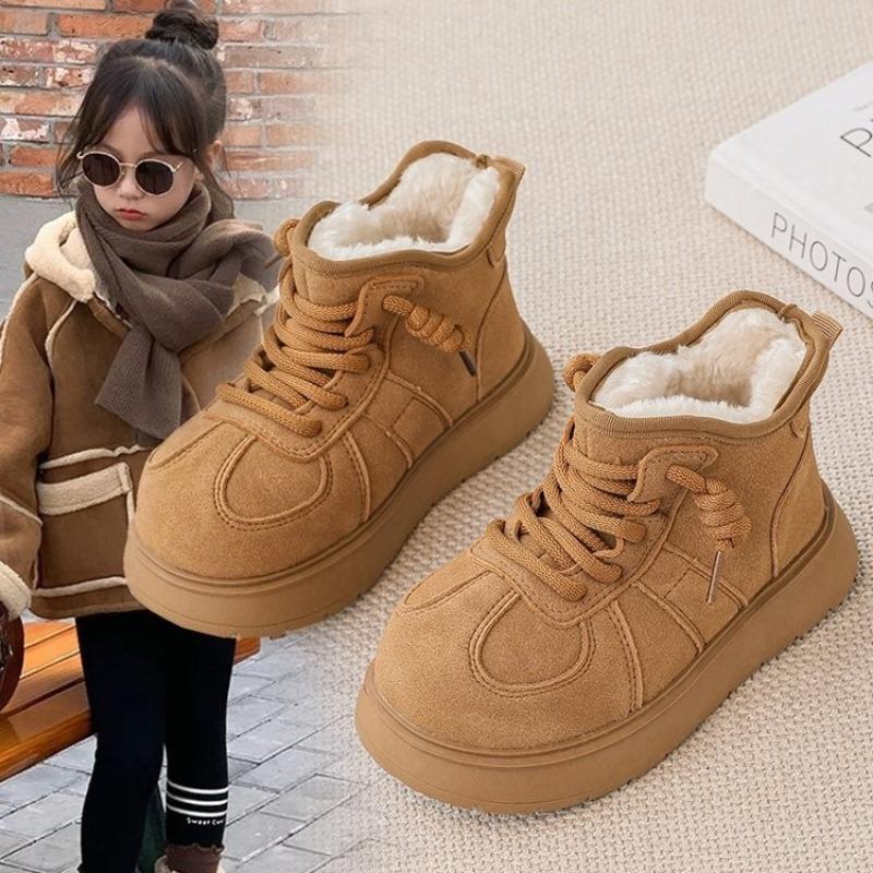 Kids Plush Lined High Top Warm Thick Sole Casual Ankle Boots 26 хаки