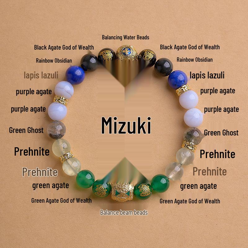 Five Elements Crystal Bracelet: Gold, Water, Earth, Wood, Fire - Wealth-Attracting Natural Crystal Agate Bracelet