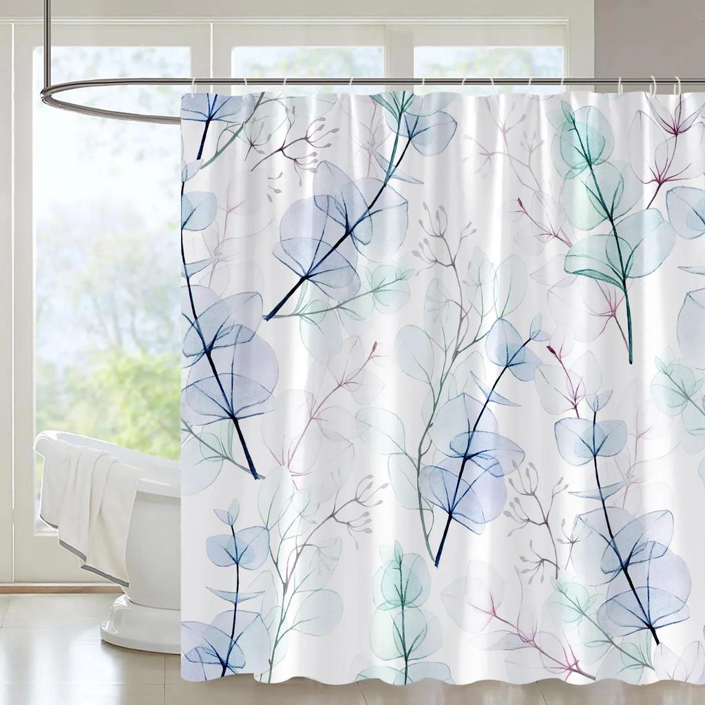 Flower Shower Curtain Set Orchid Teal Rose Plant Floral Leaves Print Bathroom Decor Fabric Bath Curtain Bathtub Accessories Hook