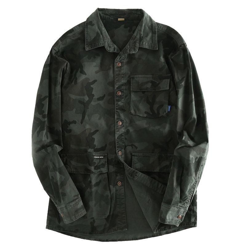 Trade More Than Cut the Tag Off Orders American Vintage Camouflage Long Sleeve Shirts Men's Spring and Autumn Multi-pockets Loose Cargo Top Tide