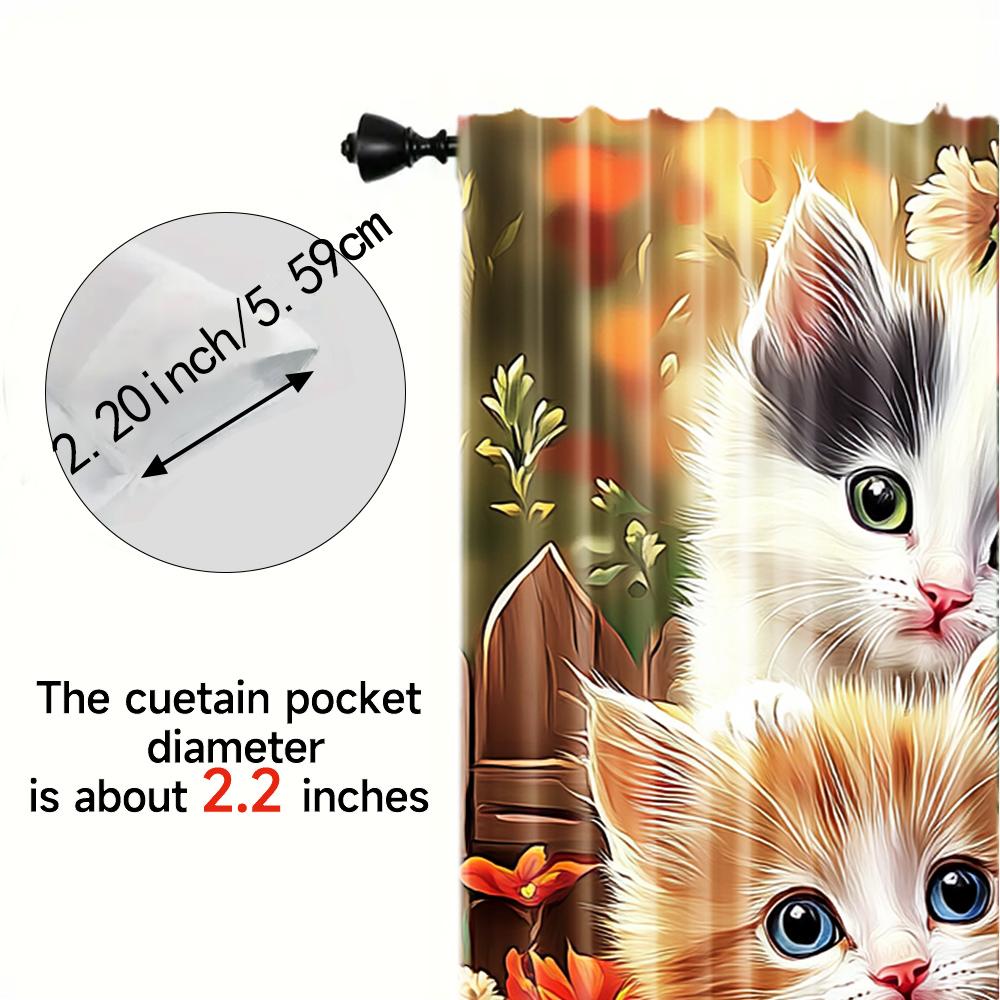 2Pcs Kitten Flower Window Curtains For Bedroom And Living Room Rod Pocket Polyester Material Drapes For Office Study Home Decor