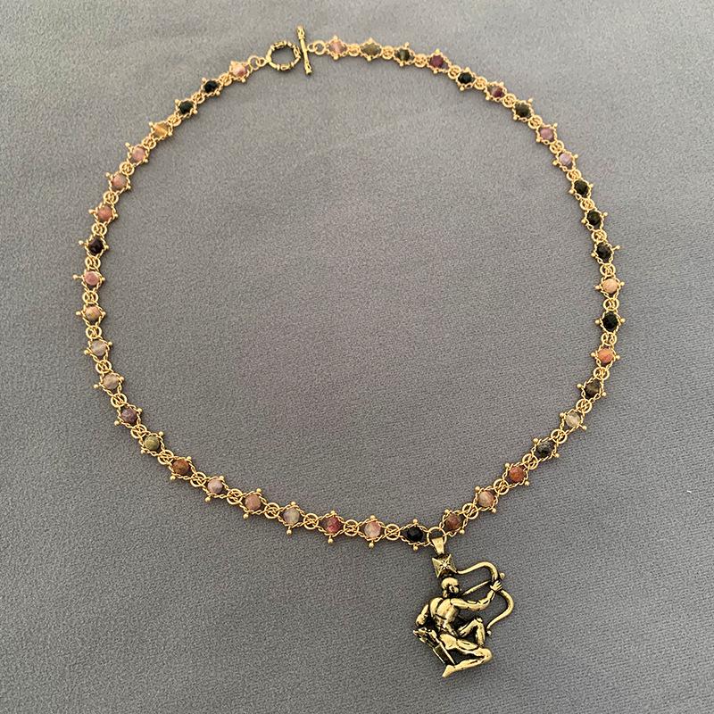 British Retro Tourmaline Handmade Necklace - Gold-Plated Brass with Scorpion Archer Design