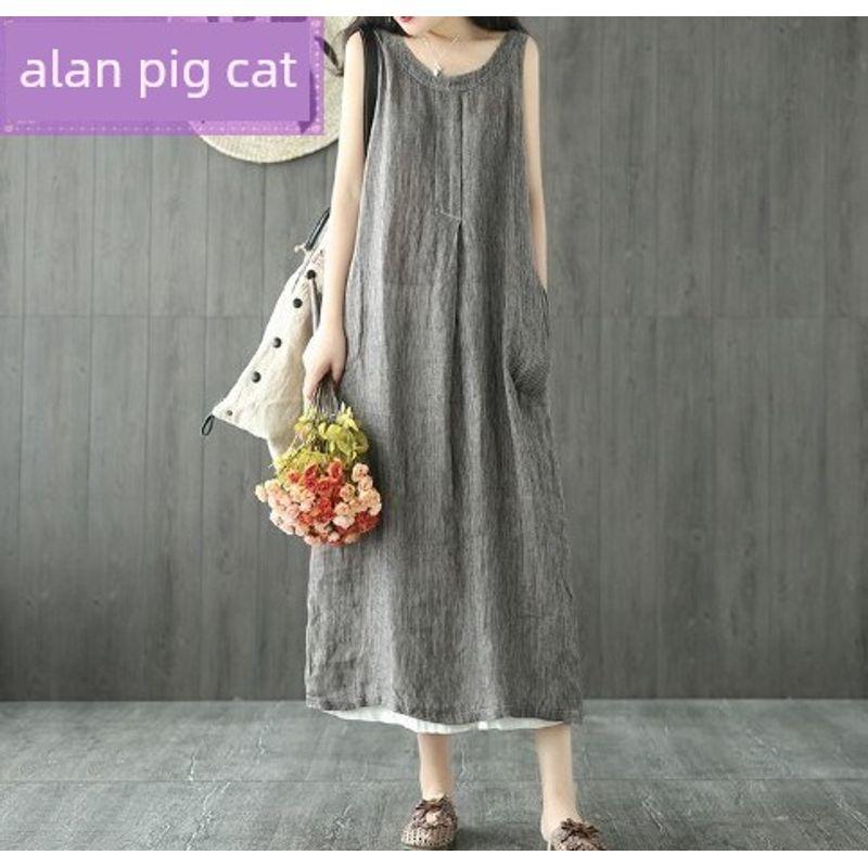 

Fashion Plussize Summer Women Dress Loose Ladies Dresses Gray S