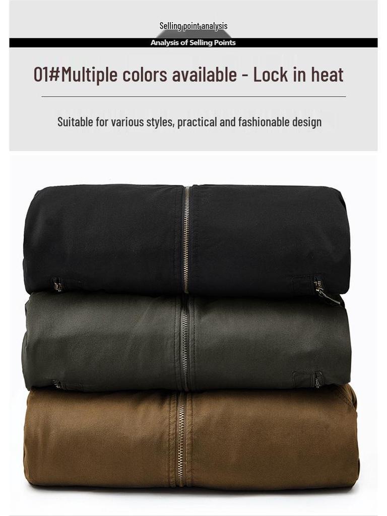 2025 Men's Fleece-Lined Warm Jacket with Detachable Fur Collar - Wear-Resistant Cotton Coat for Autumn/Winter