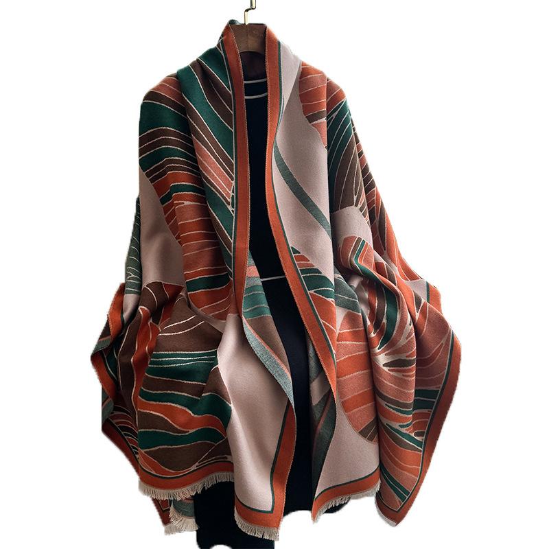 Imitation Cashmere Thermal Scarf Abstract Flower Contrasting Color Double-sided High-end Shawl Women