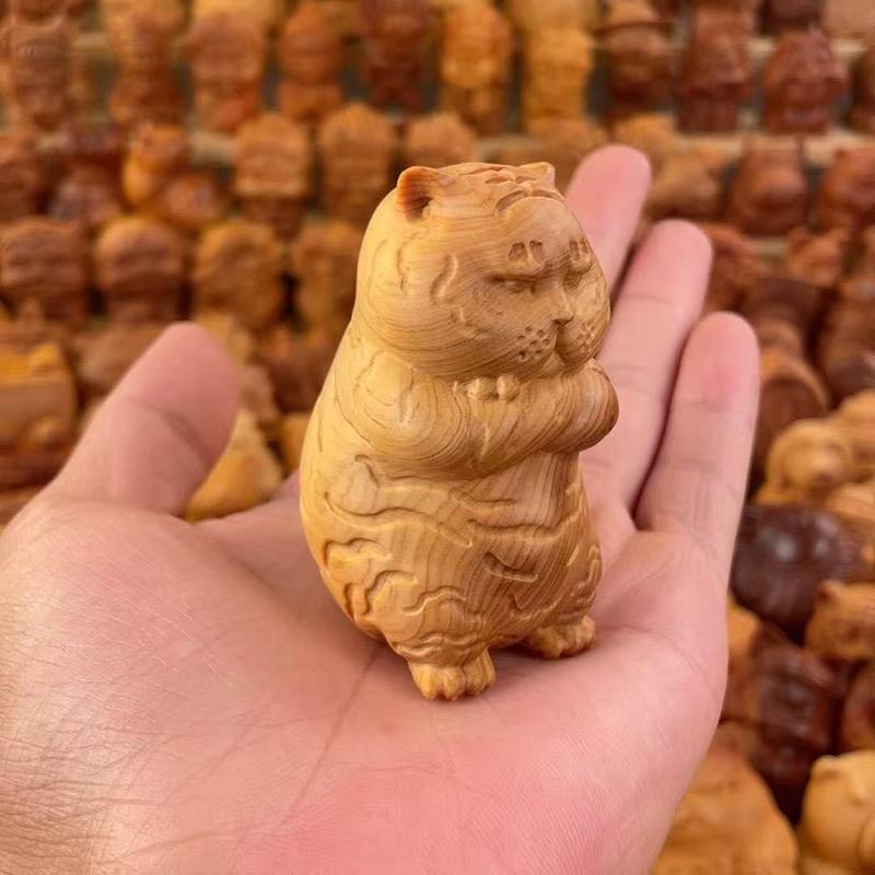 Cypress Cute Tiger Baby Decorate small statues -Chinese characteristic wood carving Cute Home Room Office Healing Decoration
