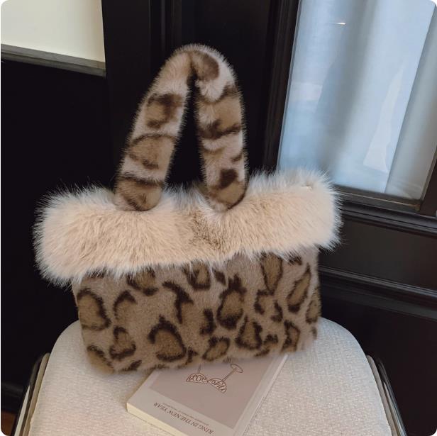Daily Commute Design Sense Bags Velvet Leopard Fashion Casual Tote 2025 Winter Thickened Waterproof High Quality Shoulder Bags