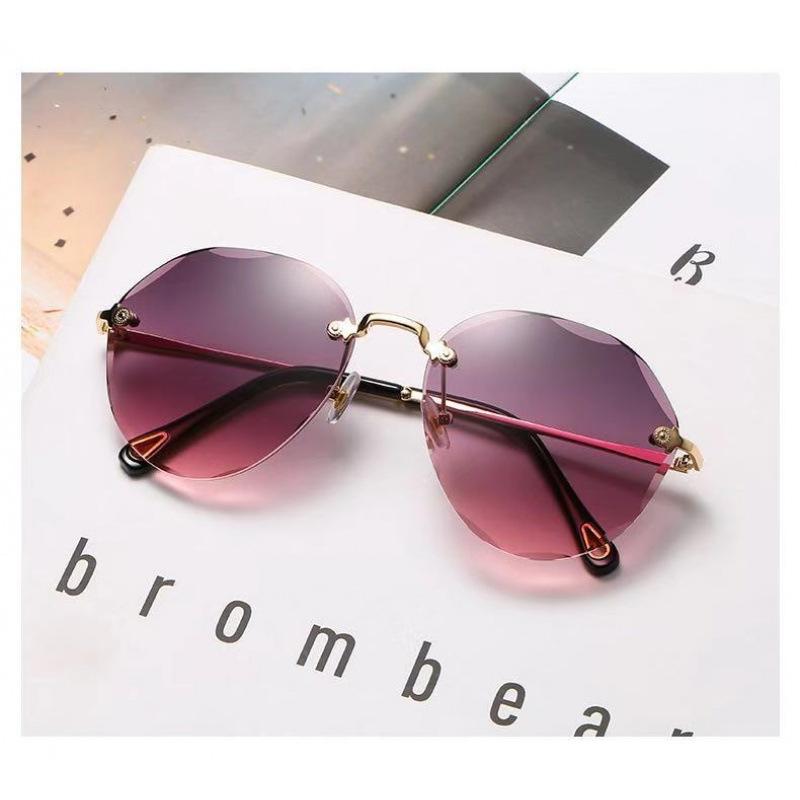 Frameless Trimmed Sunglasses, Trendy Temperament Sunglasses, Women'S Big Face And Thin Glasses, Uv Protection