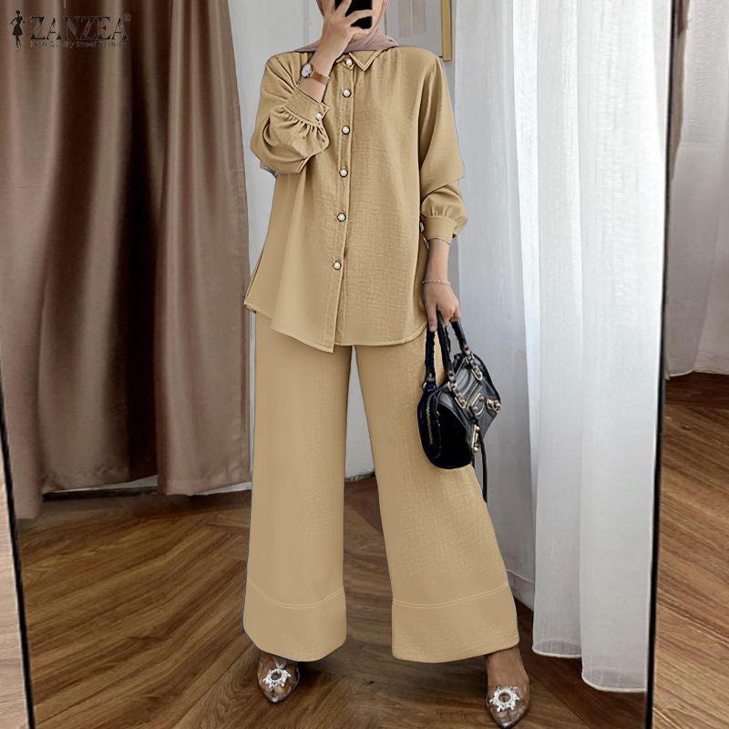 ZANZEA Women Long Sleeve Blouse and Pants Casual Two Piece Suit Sets