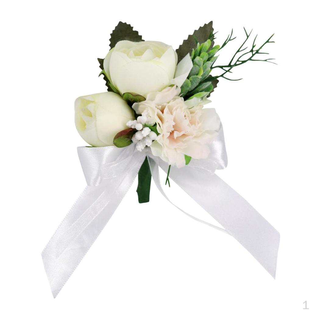 Vit Blomma Brud corsage Boutonniere Brosch Aldrig vissnar - Vit, Bandknopp