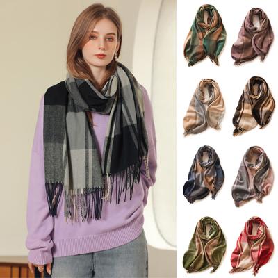 Bufanda de cachemira sintética de moda para mujer, chal grueso y cálido con borlas en el cuello.