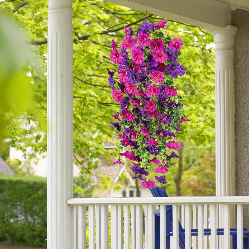 2PC UV-Resistant Artificial Morning Glory & Eucalyptus 75CM Hanging Decor For Home,Garden,Weddings Flower Outdoor Decoration