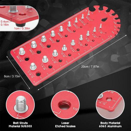 Nut and Bolt Thread Checker, Bolt Size and Thread Gauge, Aluminum Alloy Metric Thread Bolt Size and Thread Gauge, Wall-Mountable Bolt Thread Identific