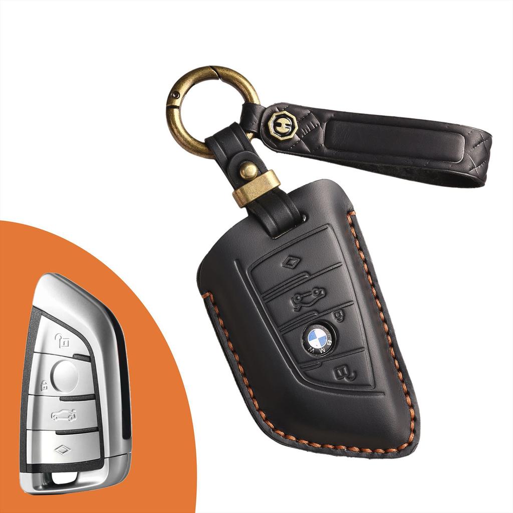 Retro Key Cover Is Suitable for BMW 5 Series Blade Key Bag, Genuine Leather Car Key Case, Cowhide New Keychain.